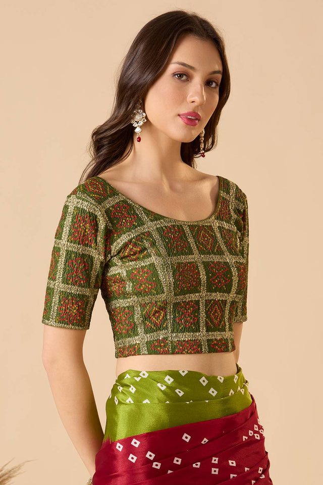 Green Printed Lycra Blouse