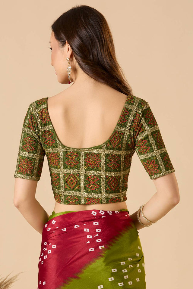 Green Printed Lycra Blouse