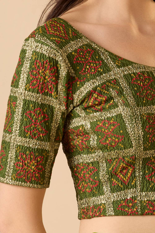 Green Printed Lycra Blouse