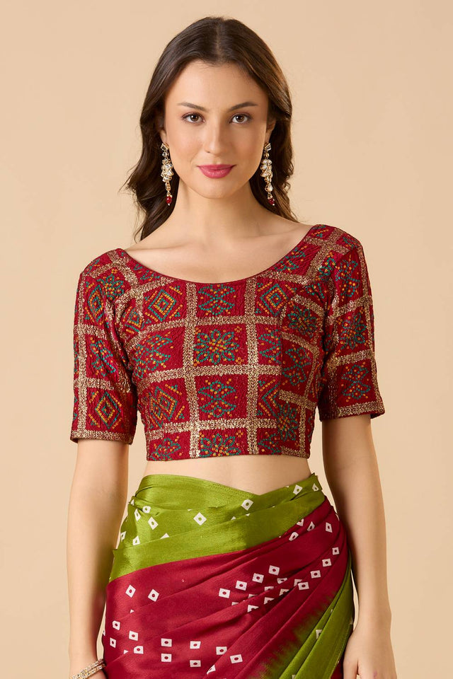 Maroon Printed Lycra Blouse