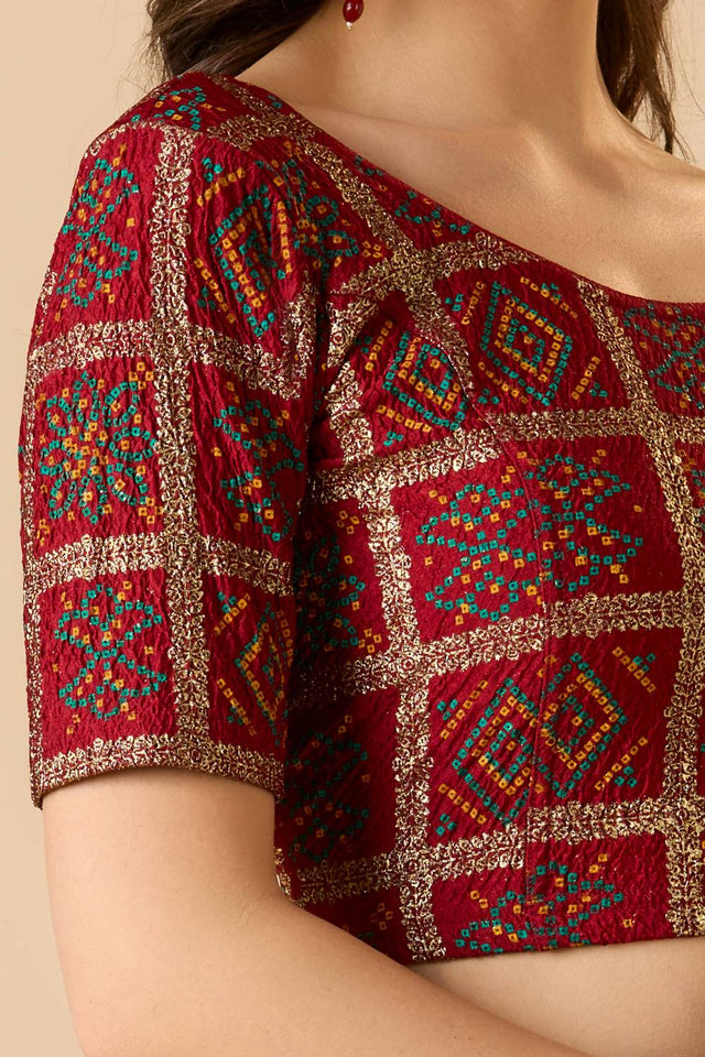 Maroon Printed Lycra Blouse