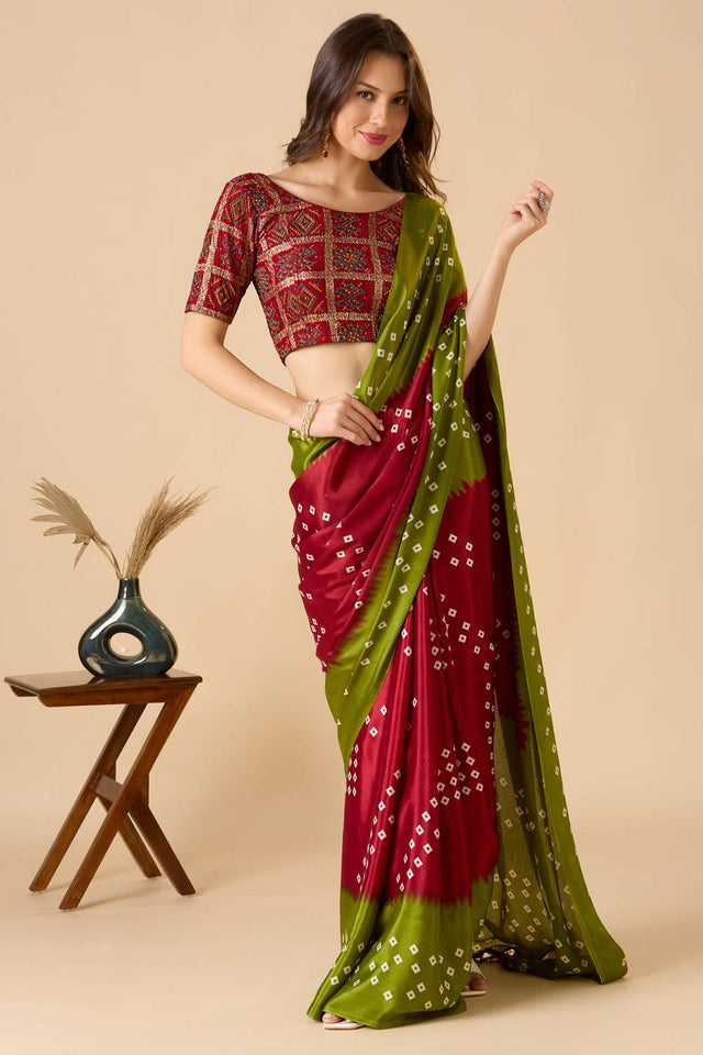 Maroon Printed Lycra Blouse