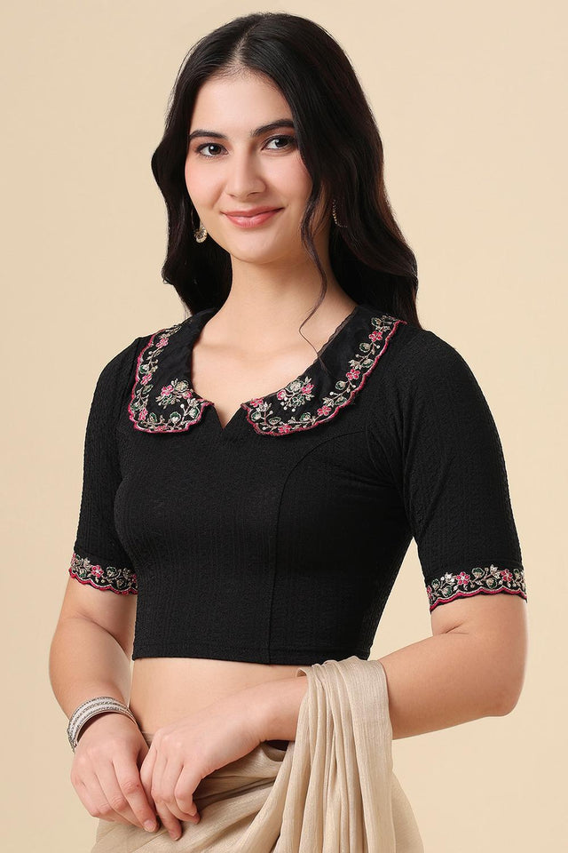 Black Embroidered Lycra Blouse (RF-0287-BLCK)