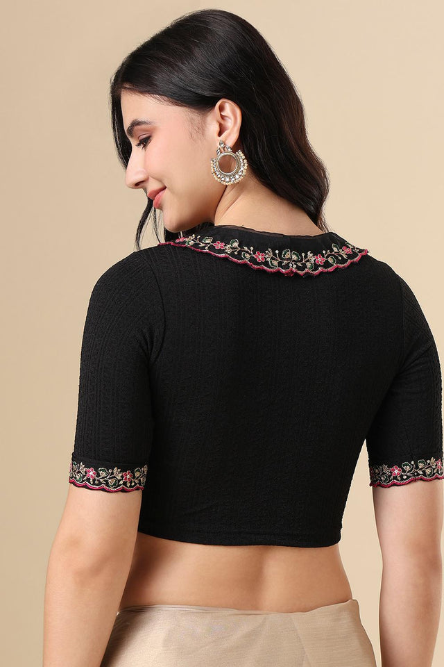 Black Embroidered Lycra Blouse (RF-0287-BLCK)