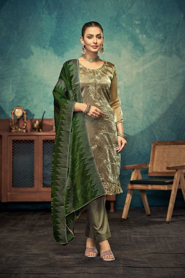 Green Embroidered Silk Palazzo Suit Set