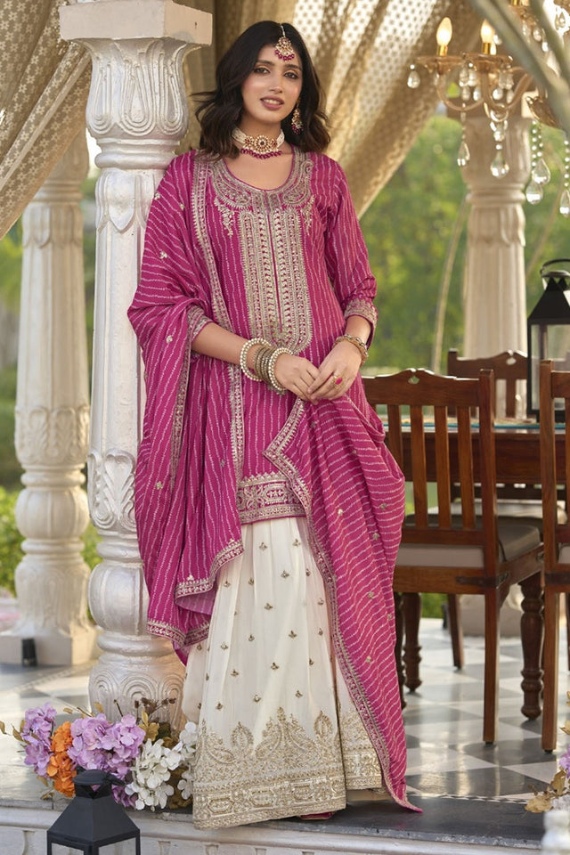 Pink Gotta Patti Chinon Sharara Suit Set