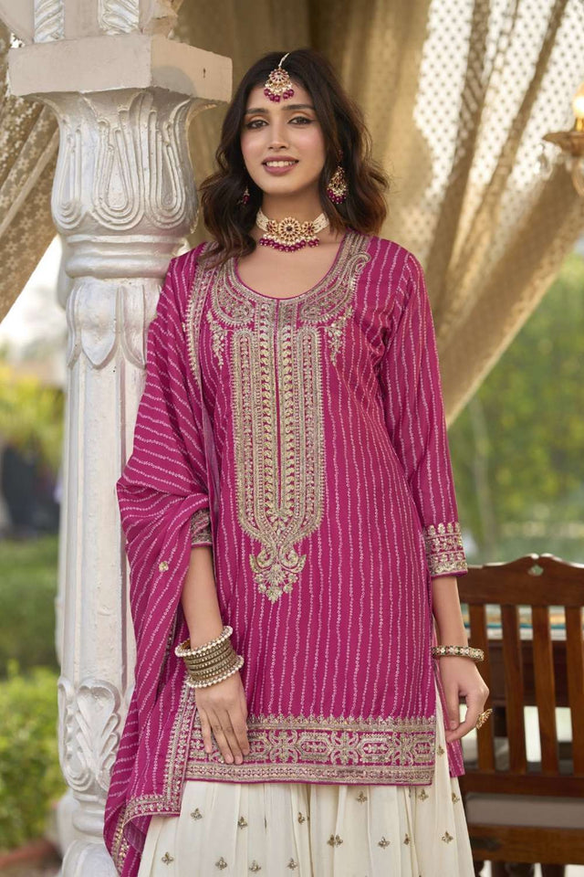 Pink Gotta Patti Chinon Sharara Suit Set