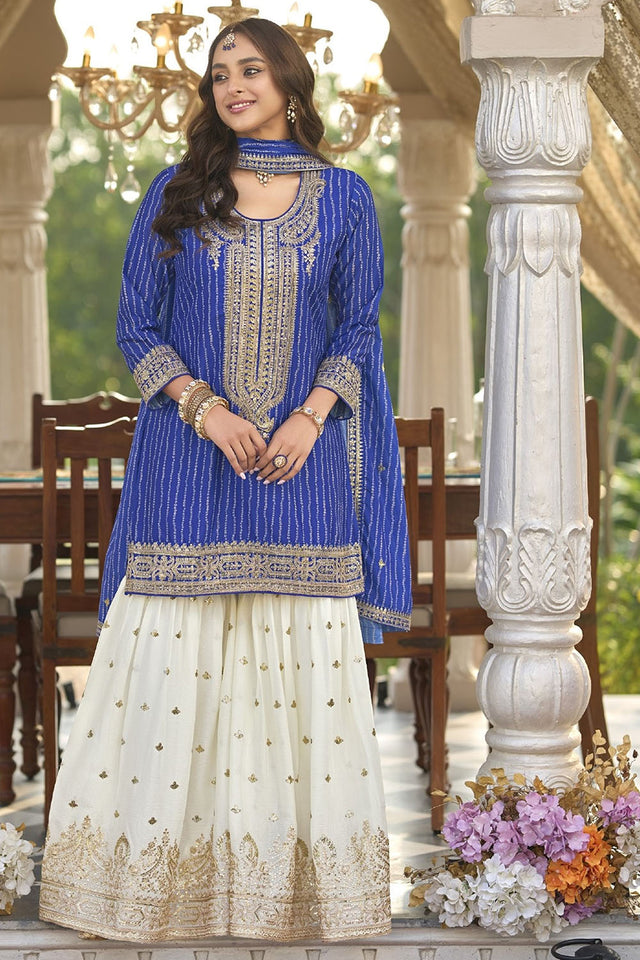 Purple Gotta Patti Chinon Sharara Suit Set