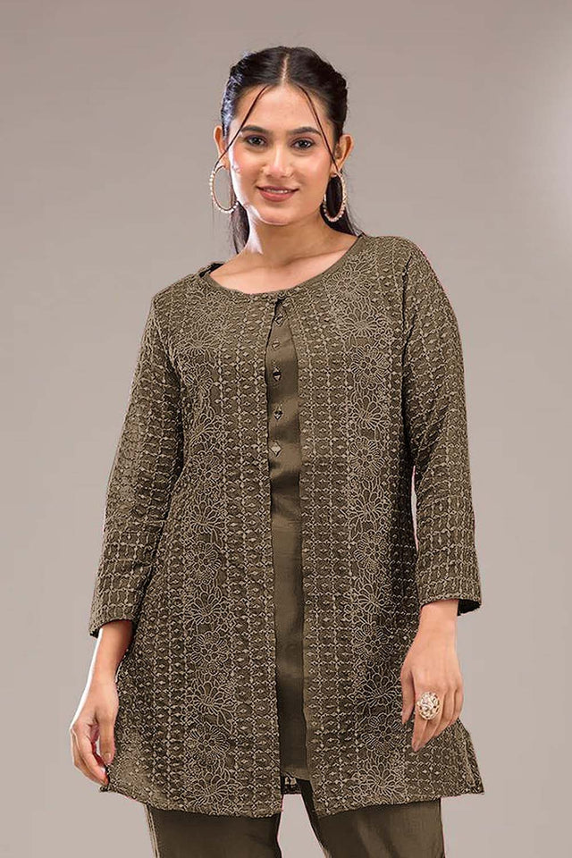 Green Floral Embroidered Georgette Co-Ord Set