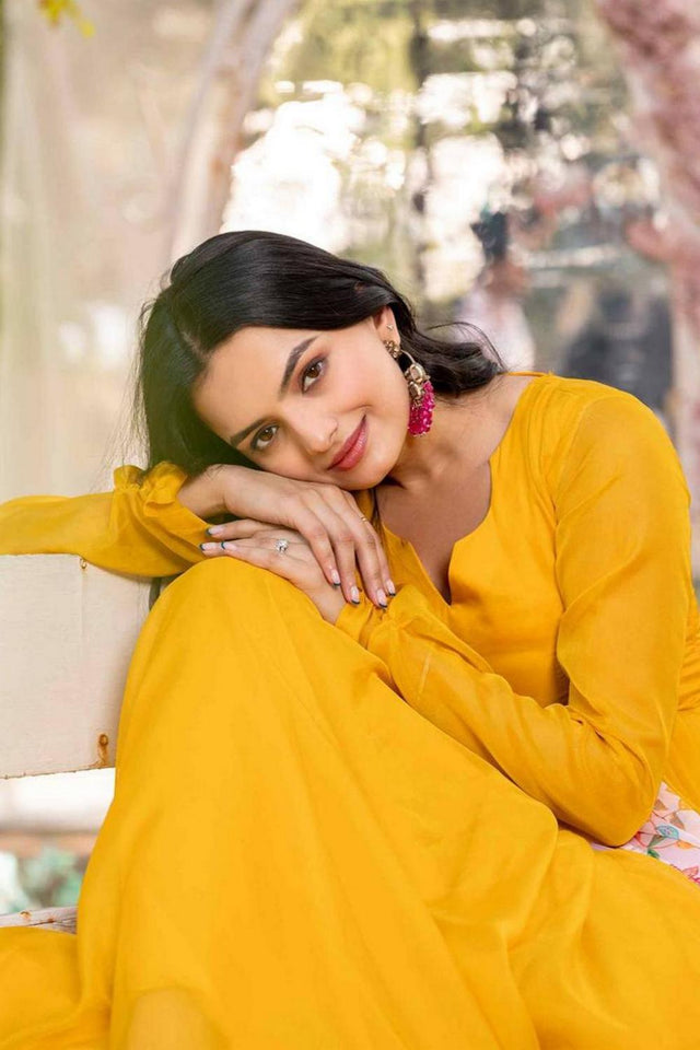 Yellow Solid Georgette Anarkali Suits (RF30061)