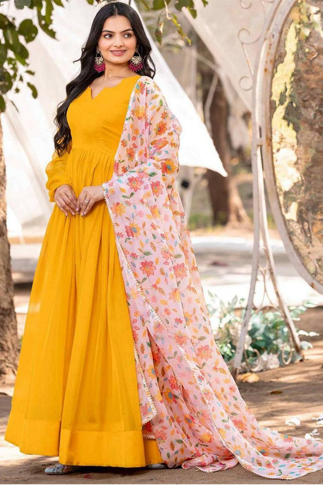 Yellow Solid Georgette Anarkali Suits (RF30061)