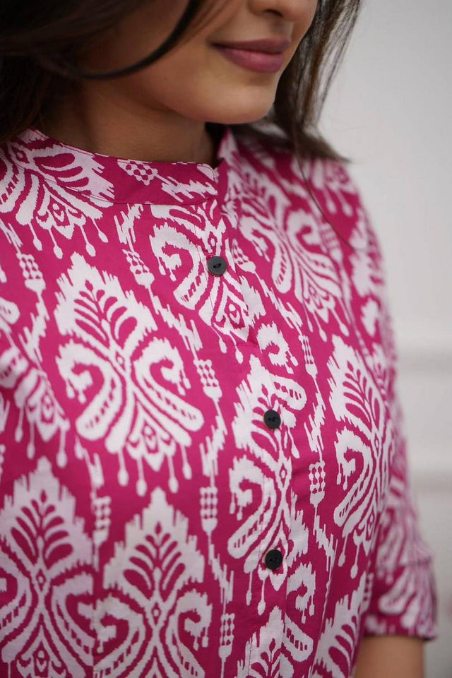Pink Printed Cotton Kurti Pant Set (RF30065)