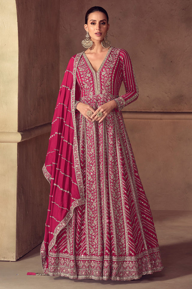 Pink Sequin with Embroidered Chinon Gown (RF30360)