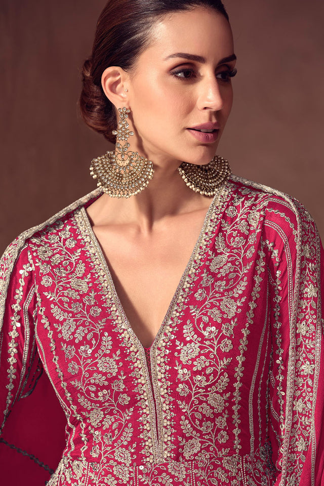 Pink Sequin with Embroidered Chinon Gown (RF30360)