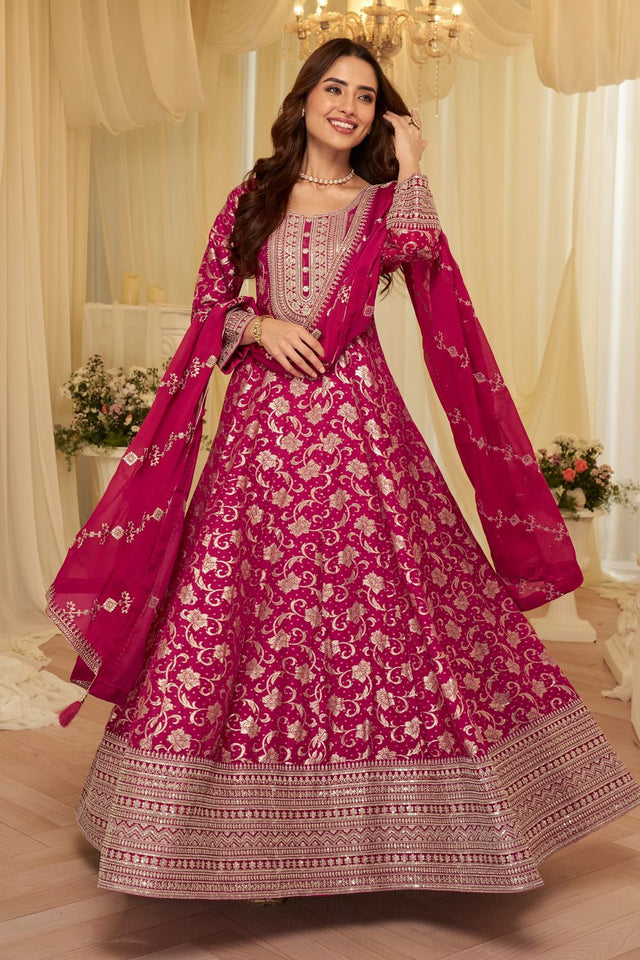 Pink Sequin with Embroidered Viscose Gown (RF30373)
