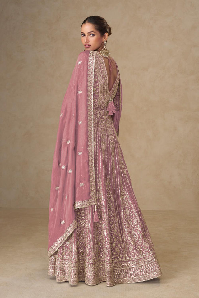 Pink Santoon Chinon Free Size Stitched Gown (RF30400)
