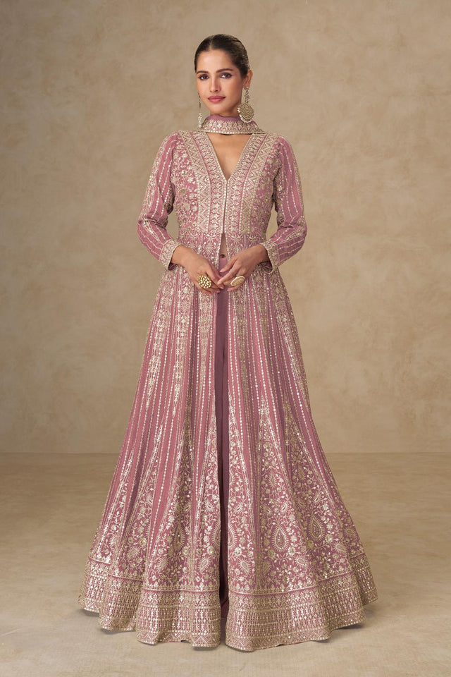 Pink Santoon Chinon Free Size Stitched Gown (RF30400)