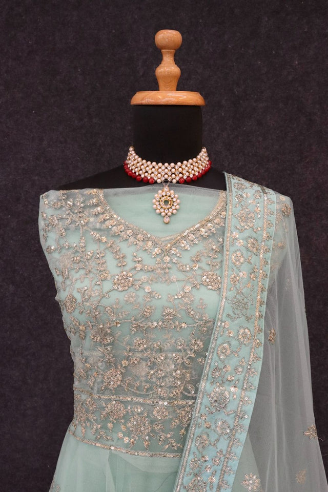 Sea Green Sequin with Embroidered Net Anarkali Suit (RF30473)