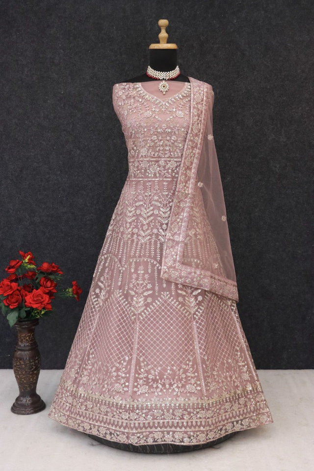 Lavender Sequin with Embroidered Net Anarkali Suit (RF30474)
