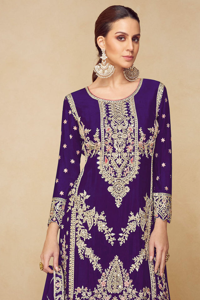 Purple Embroidered Chinon Pakistani Suit (RF30478)