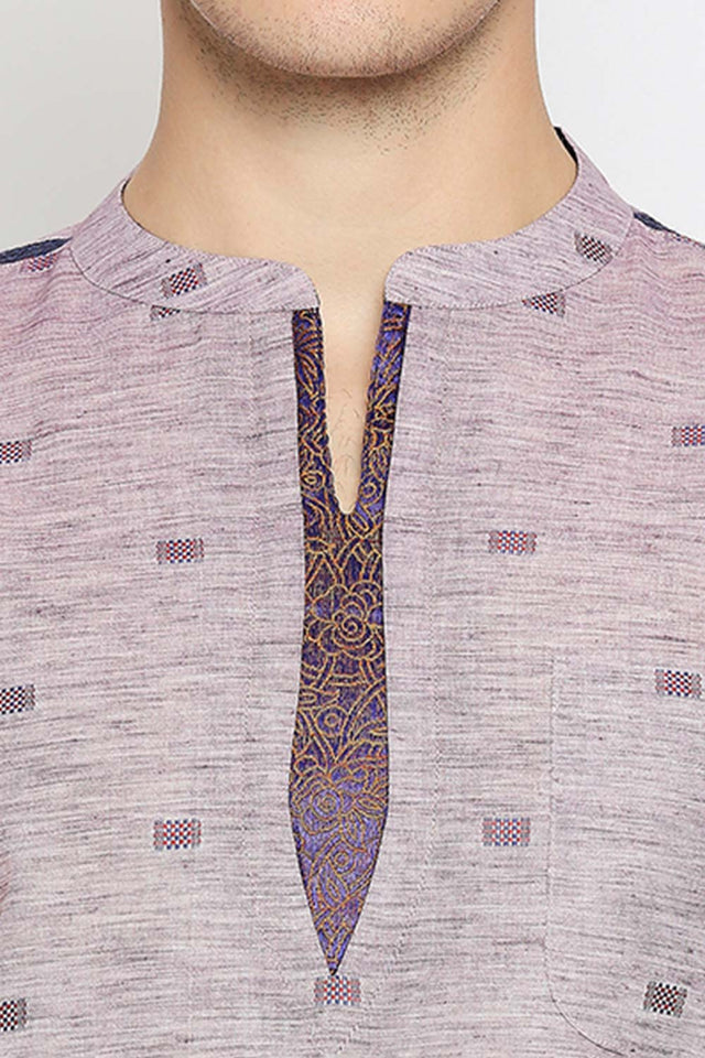 Men's Cotton Printed Short Kurta Top in Magenta - 44