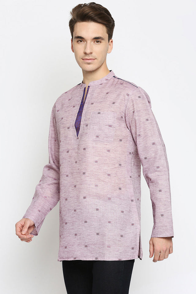 Men's Cotton Printed Short Kurta Top in Magenta - 44