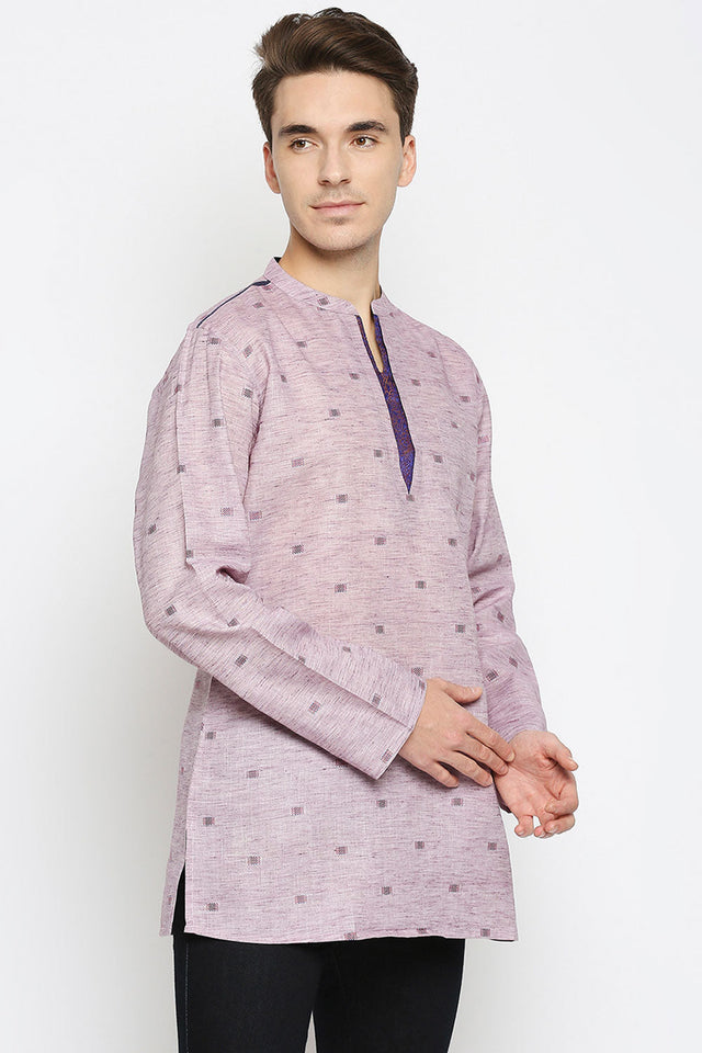 Men's Cotton Printed Short Kurta Top in Magenta - 44