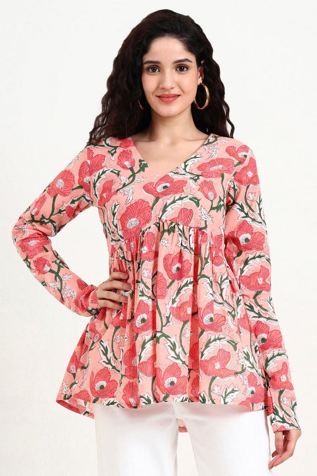 Pink Floral Printed Cotton Top (RM-DK2251)