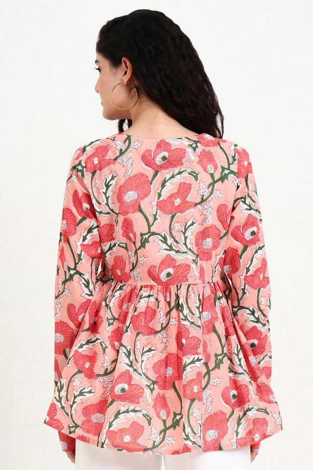 Pink Floral Printed Cotton Top (RM-DK2251)