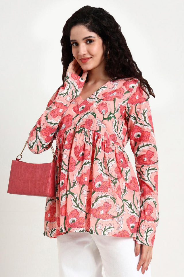 Pink Floral Printed Cotton Top (RM-DK2251)
