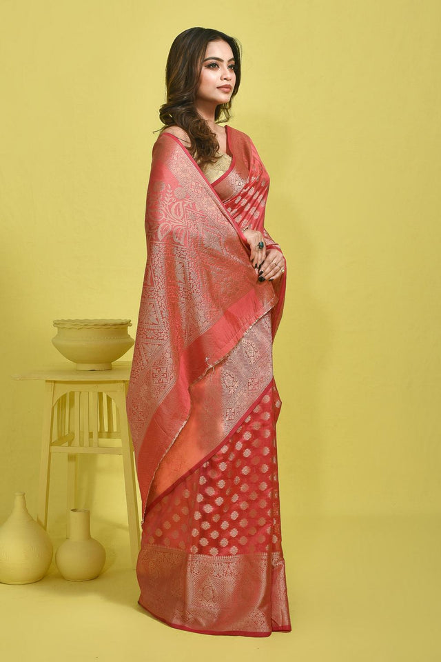 Pink Woven Silk Blend Saree (ROMPPD6C3765)