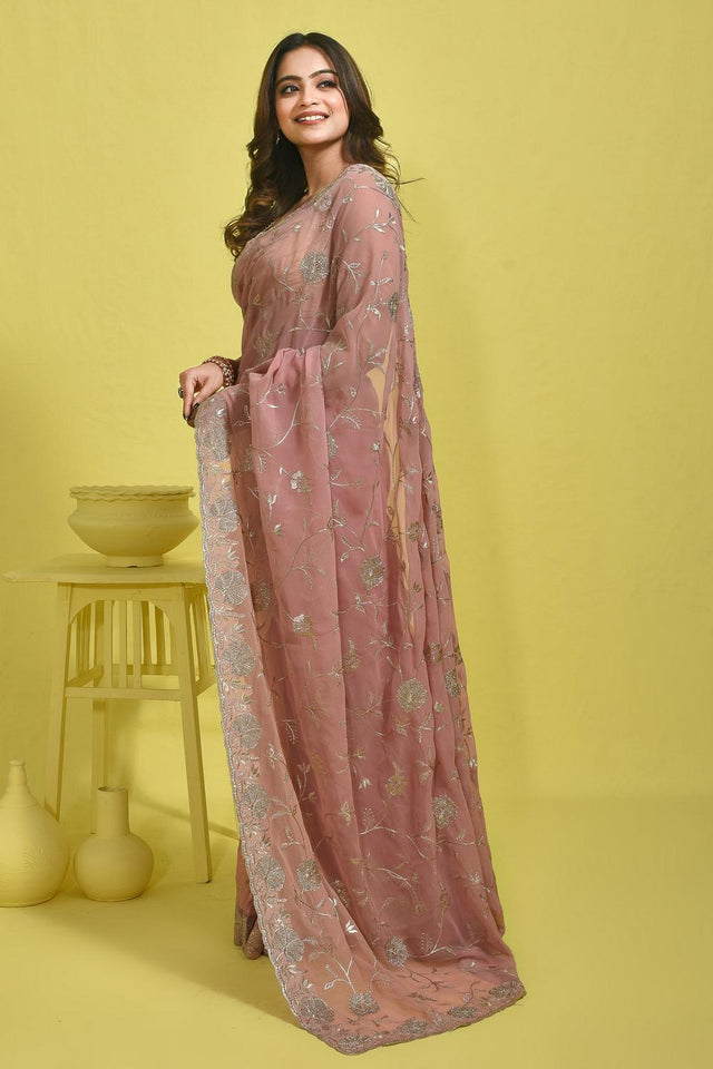 Pink Embroidered Georgette Saree (RRPPPO6C3764)