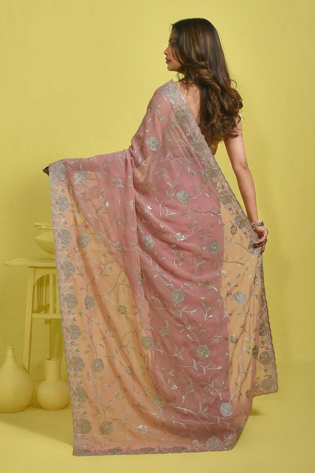 Pink Embroidered Georgette Saree (RRPPPO6C3764)