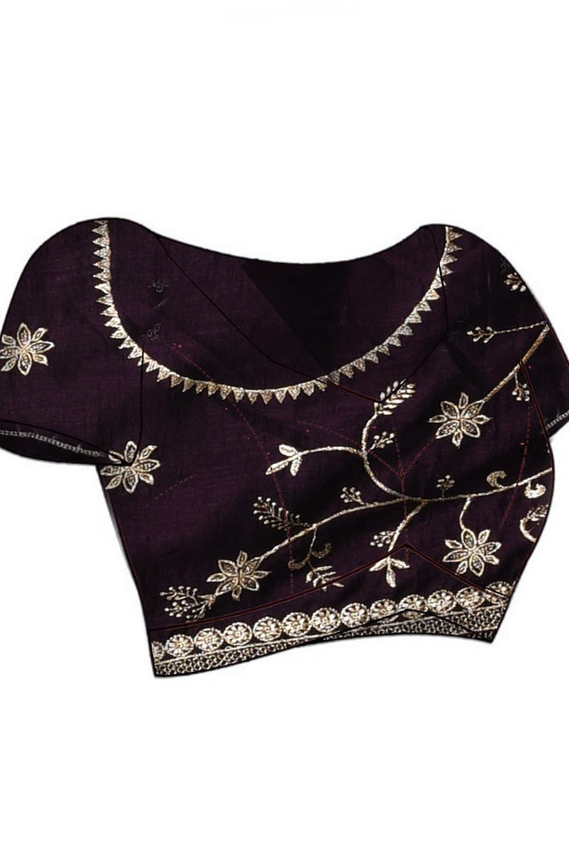 Violet Floral Embroidered Silk Blend Saree (RSMQQJ6C3806)
