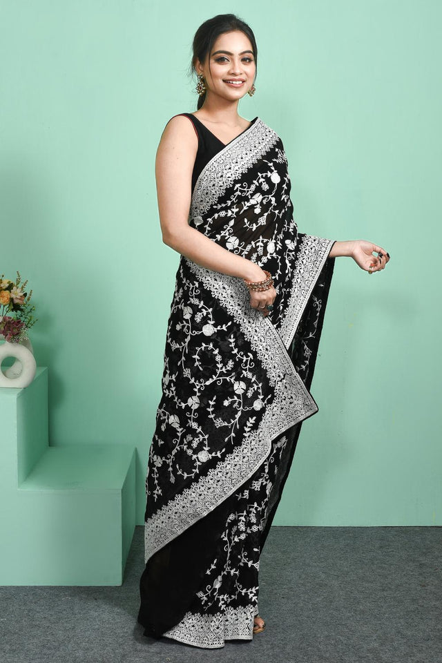 Black Embroidered Georgette Saree (RSPLWJ6C3793)