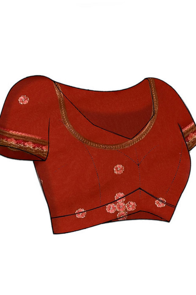 Red Floral Embroidered Georgette Saree (RSPRRM6C3766)