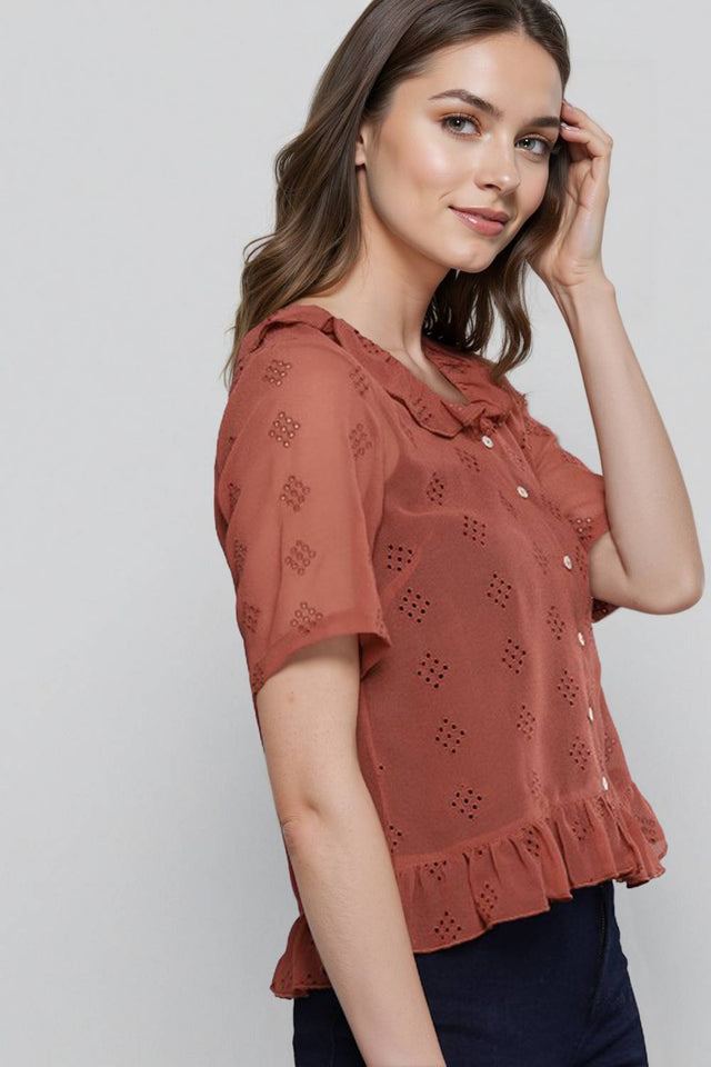 Rust Solid Satin Tops & Tunics