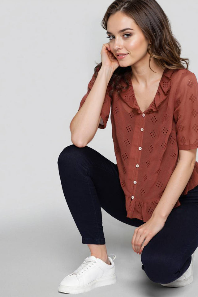 Rust Solid Satin Tops & Tunics