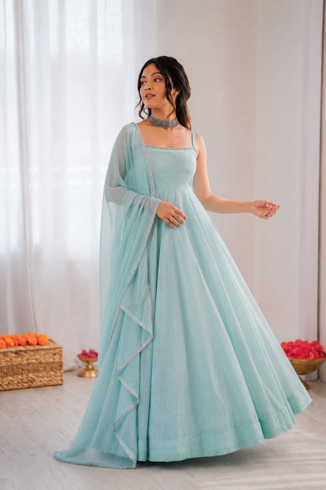 Blue Sequin Art Silk Anarkali Suit (RT-5883)