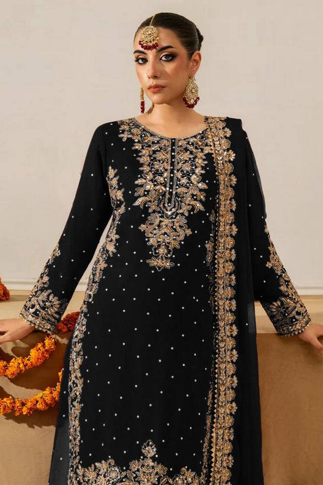 Black Embroidered Georgette Palazzo Suits (RT-5901-Black)