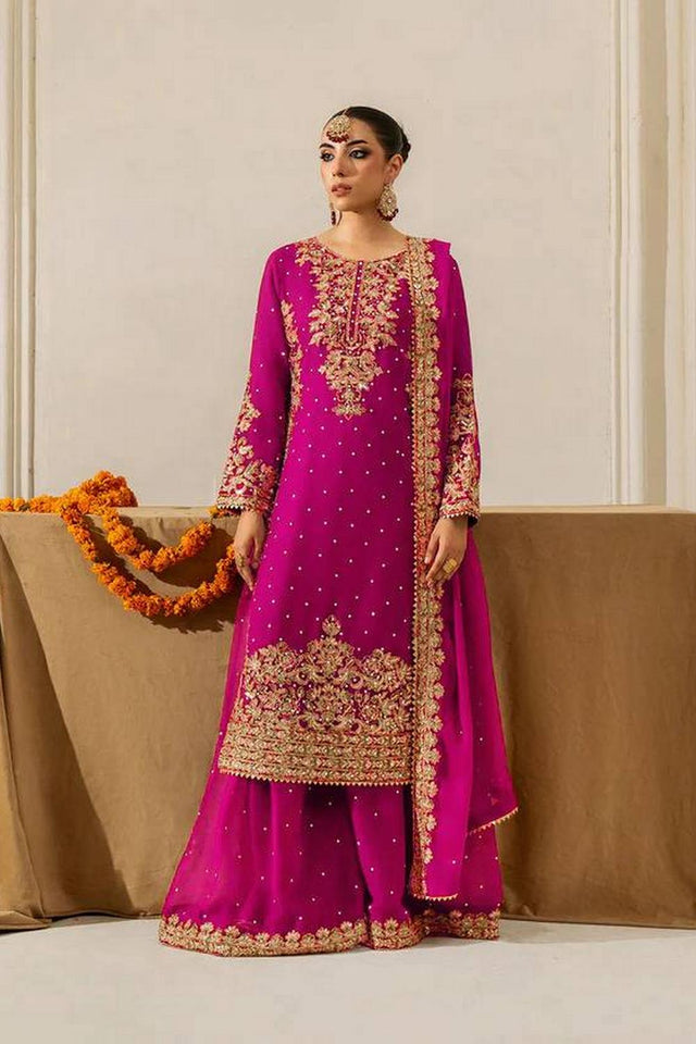Pink Embroidered Georgette Palazzo Suits (RT-5901-Pink)
