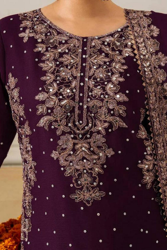 Wine Embroidered Georgette Palazzo Suits (RT-5901-Wine)