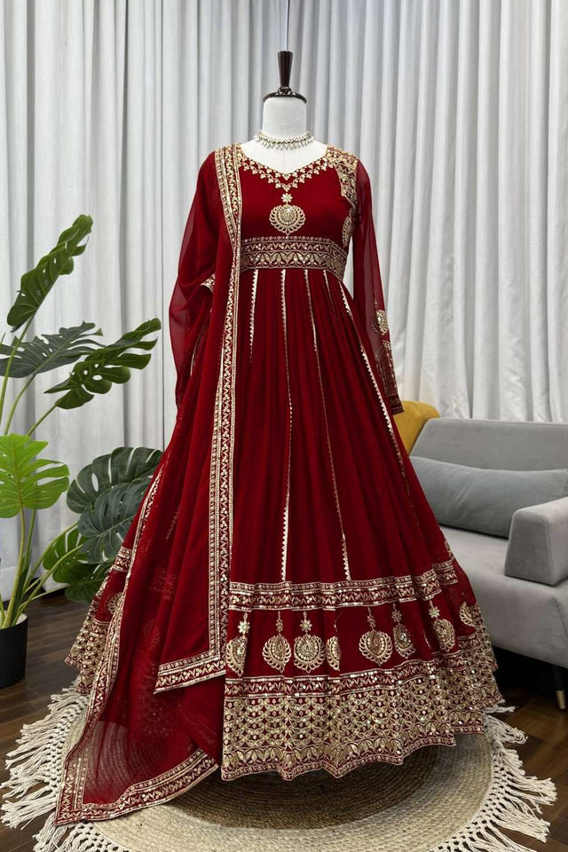 Maroon Sequin Georgette Anarakali Suit Sets