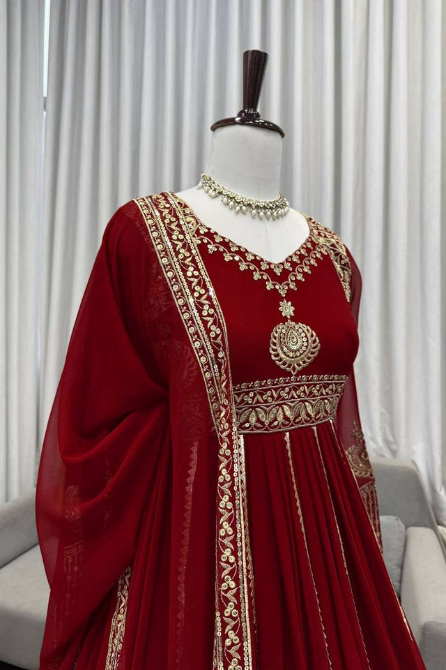 Maroon Sequin Georgette Anarakali Suit Sets