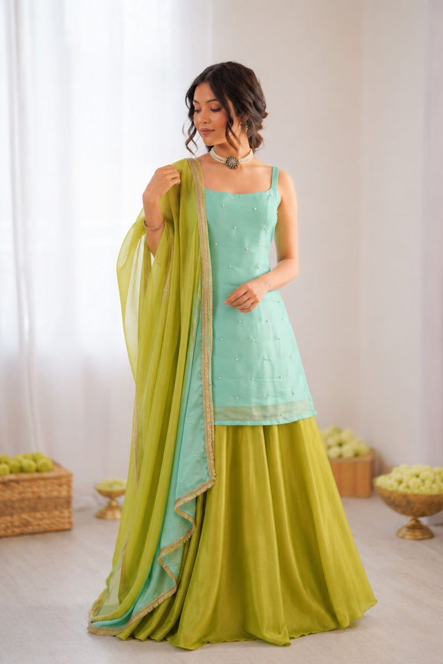 Blue Sequin Art Silk Palazzo Suit (RT-5914)