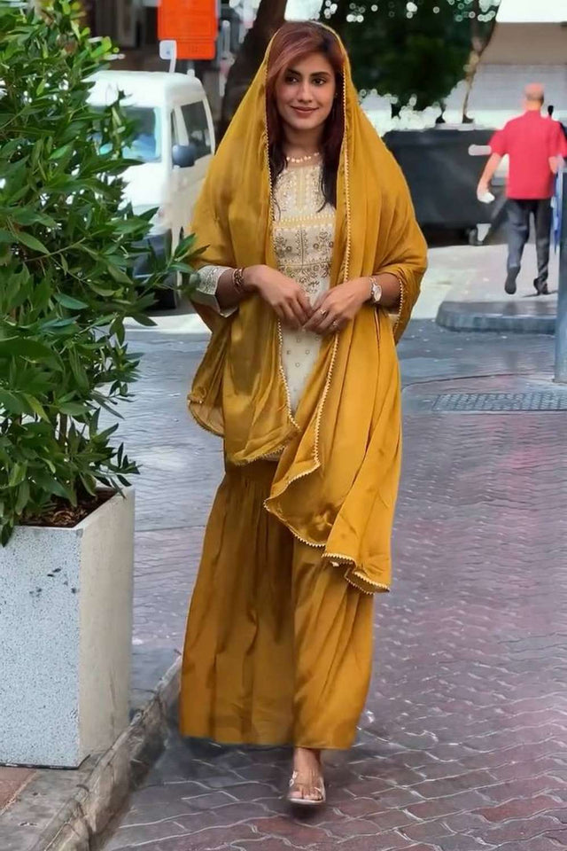 Off White Sequin with Embroidered Crepe Sharara Suit Set