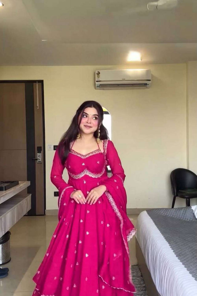 Pink Sequin Georgette Kurti Pant Set