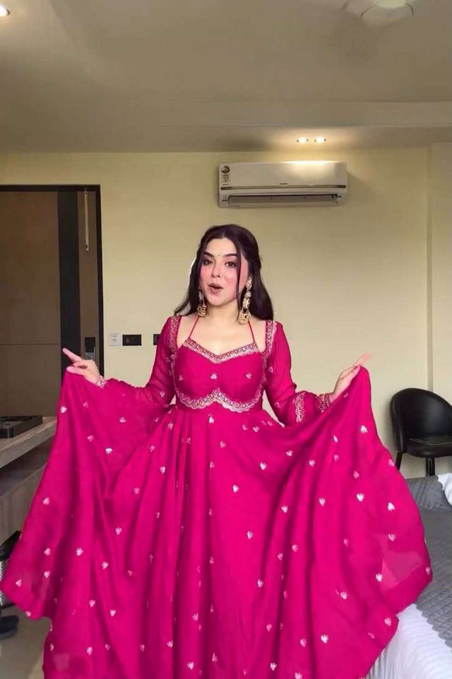 Pink Sequin Georgette Kurti Pant Set