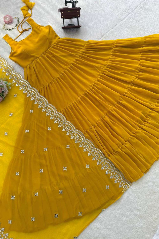 Yellow Lace Work Georgette Gown