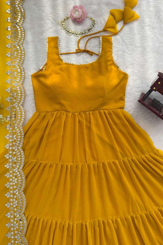 Yellow Lace Work Georgette Gown